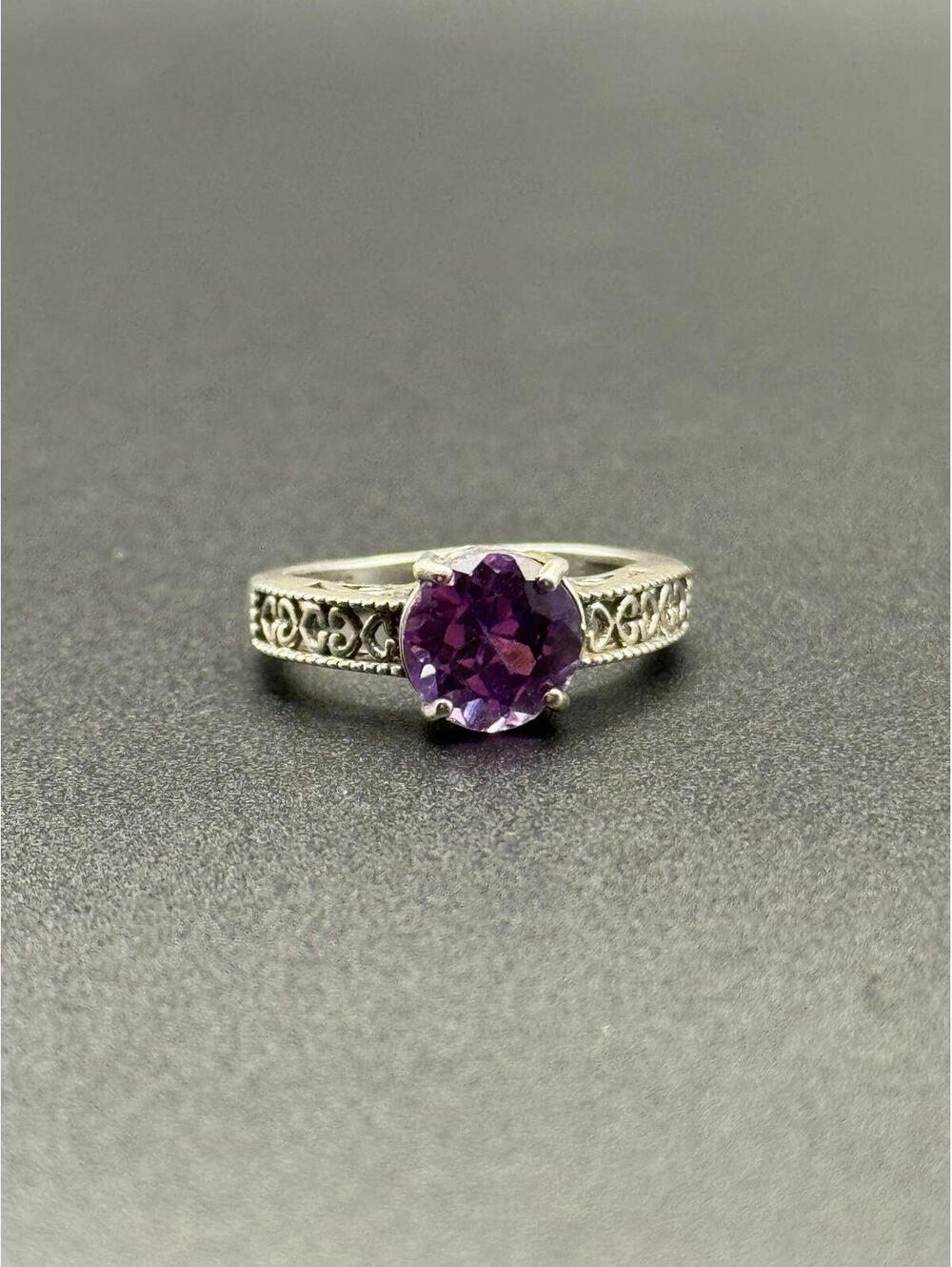 Purple Sapphire and Sterling Silver Ring - Size 7